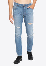 Logo Plate Distressed Jeans