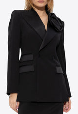 Floral-Appliqué Double-Breasted Blazer