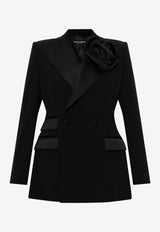 Floral-Appliqué Double-Breasted Blazer