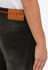 Wide-Leg Drawstring Washed Jeans