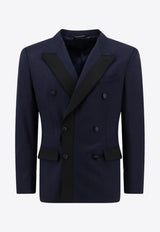 Double-Breasted Stretch Wool Tuxedo Jacket