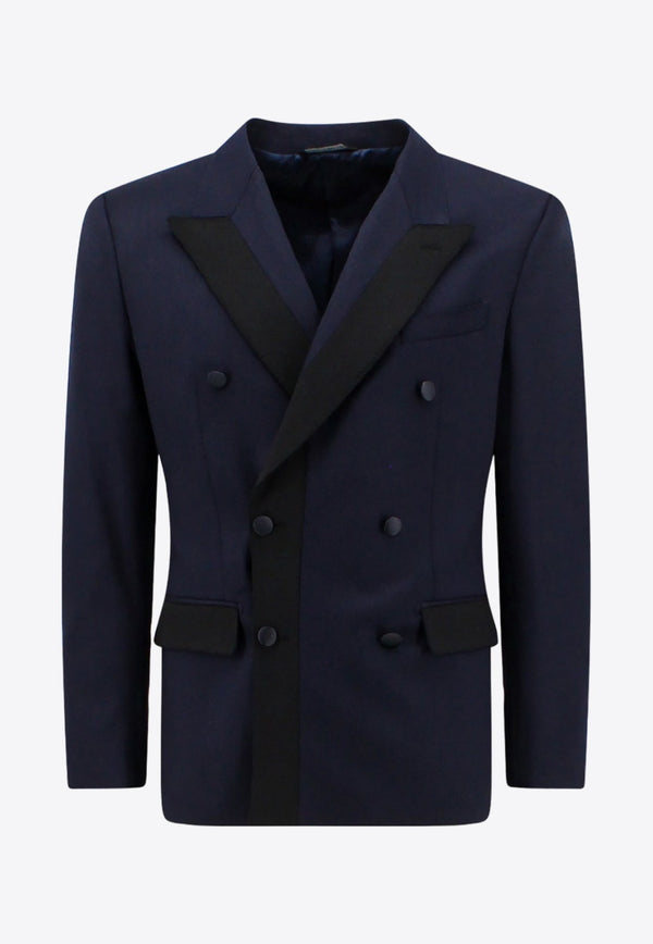 Double-Breasted Stretch Wool Tuxedo Jacket