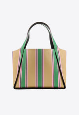 Studded Logo Raffia Stripe Tote Bag