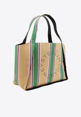 Studded Logo Raffia Stripe Tote Bag