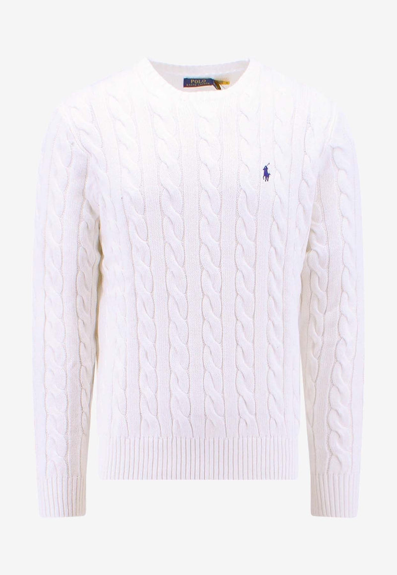 Logo-Embroidered Cable Knit Sweater