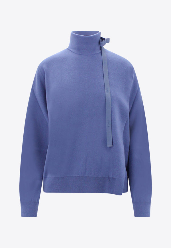 High-Neck Wool Sweater with Strap