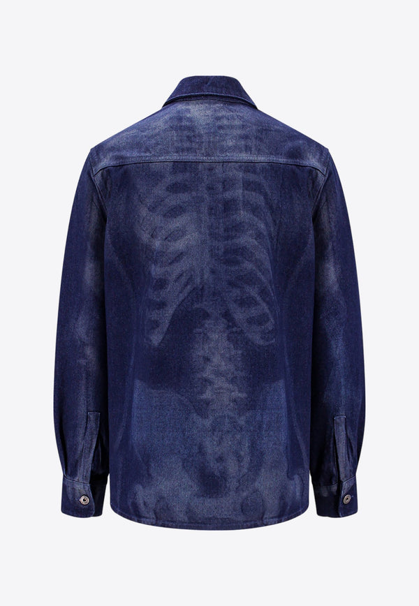 Skeleton Print Denim Shirt