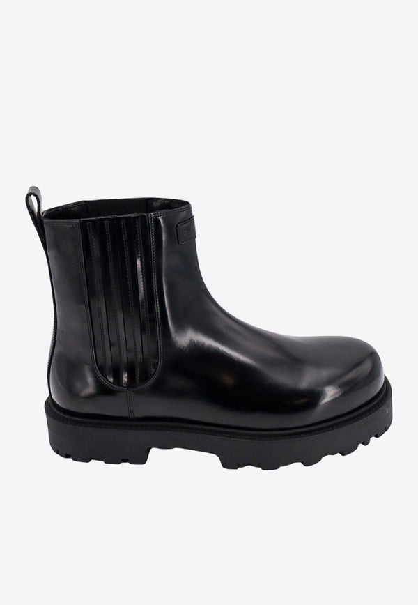 Logo Patch Patent- Leather Chelsea Boots