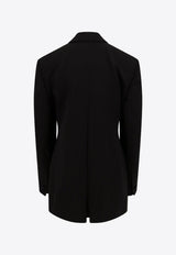 Single-Breasted Pleated Wool Blazer