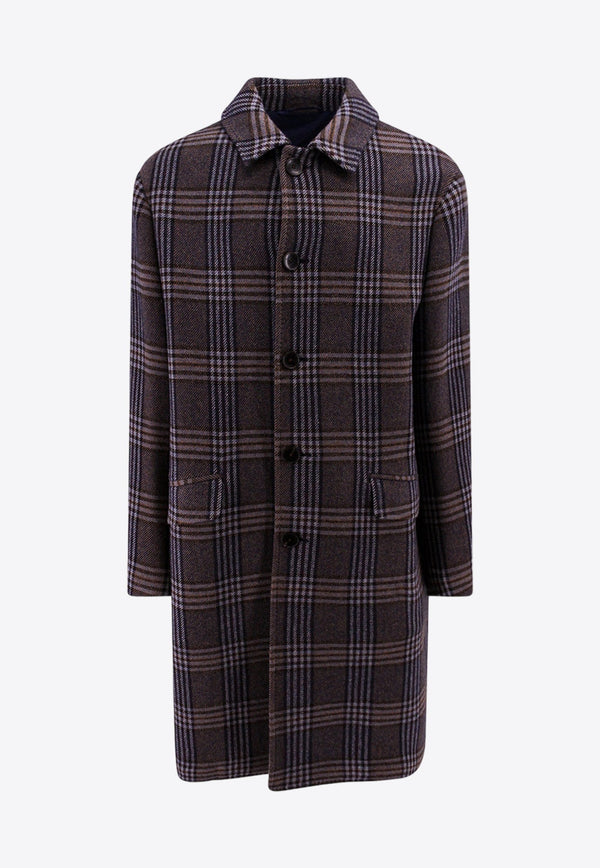 Single-Breasted Check Pattern Coat