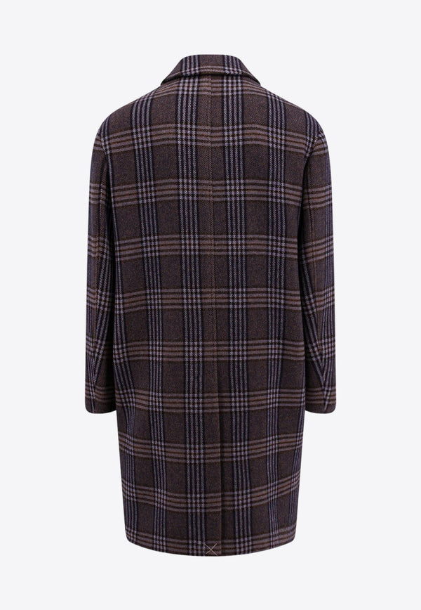 Single-Breasted Check Pattern Coat