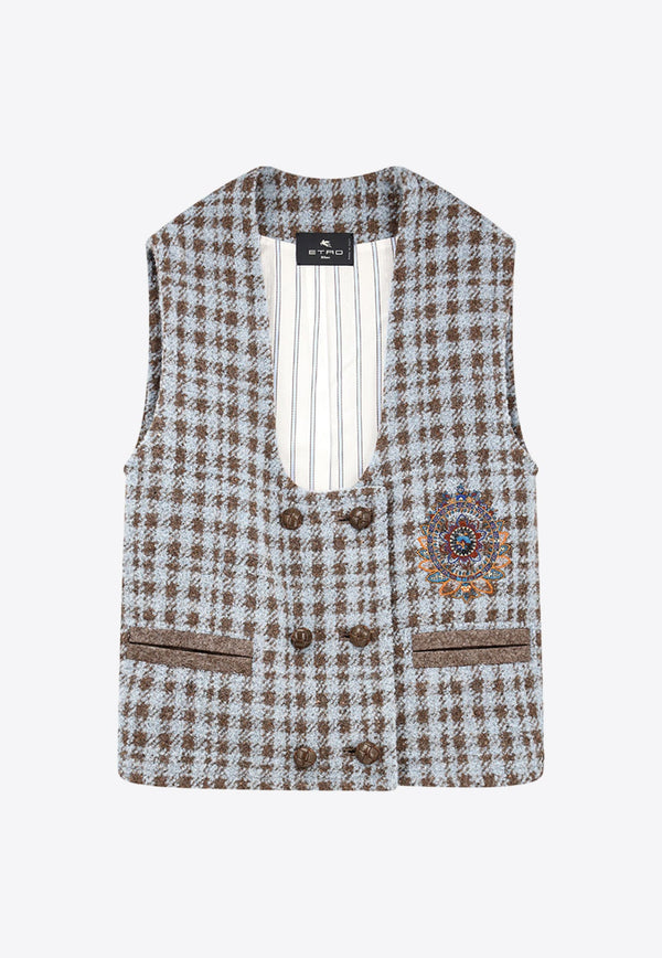 Embroidered Houndstooth Wool-Blend Vest