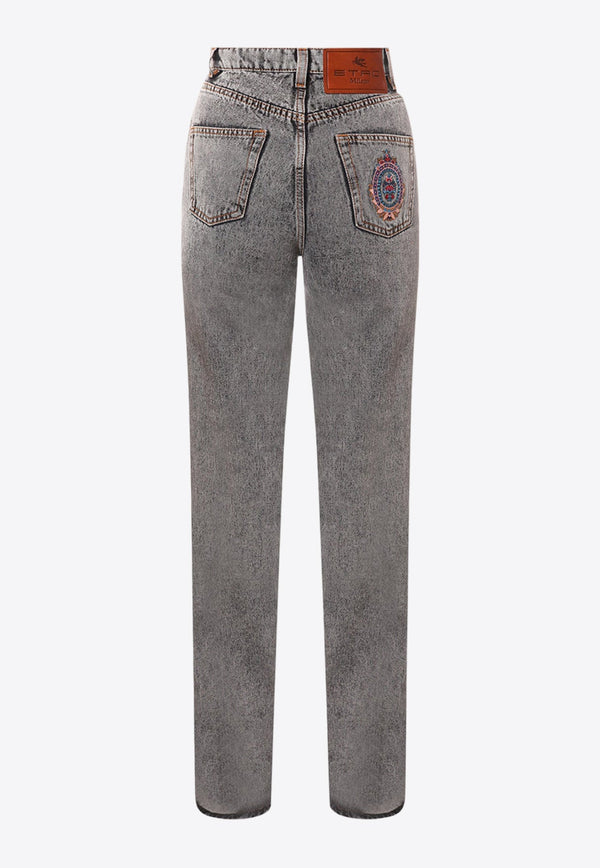 Embroidered Straight-Leg Jeans