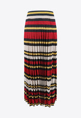 Striped Pleated Lamé Maxi Skirt