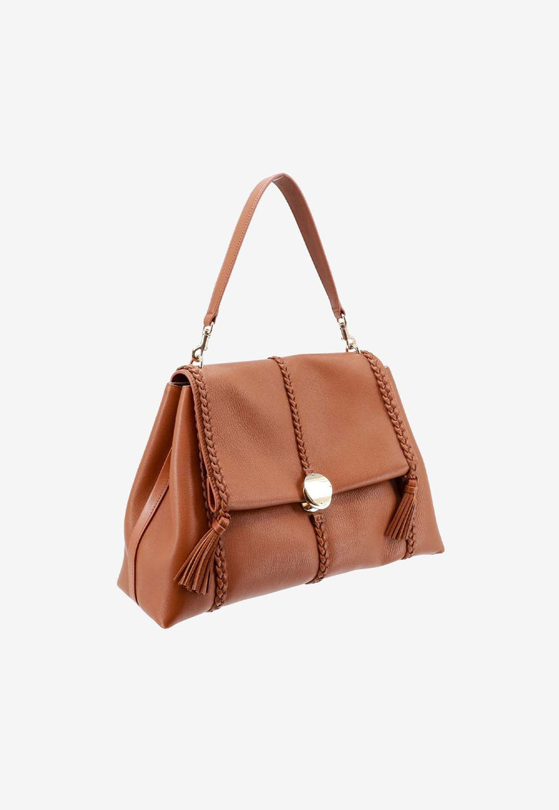 Large Penelope Grained Leather Top Handle Bag