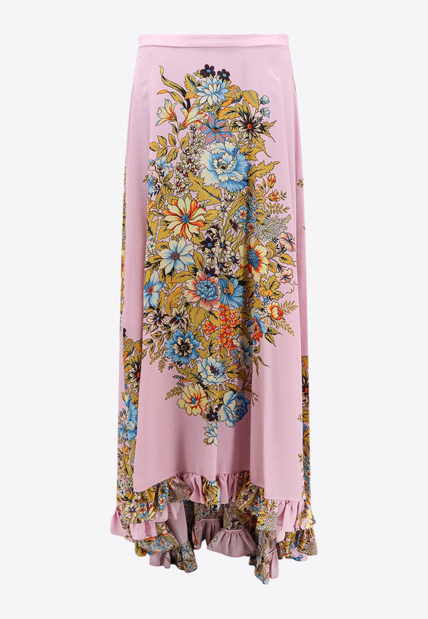 Floral Print Asymmetric Maxi Skirt