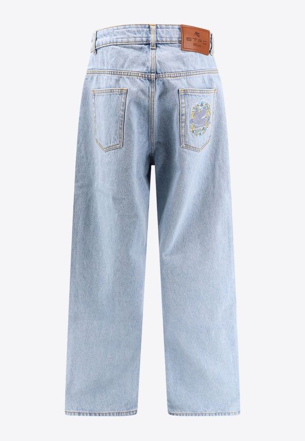 Logo Embroidered Baggy Jeans