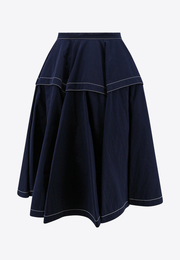 Contrasting Stitching Flared Skirt