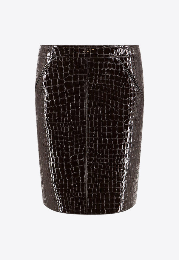 Croc-Embossed Mini Leather Skirt