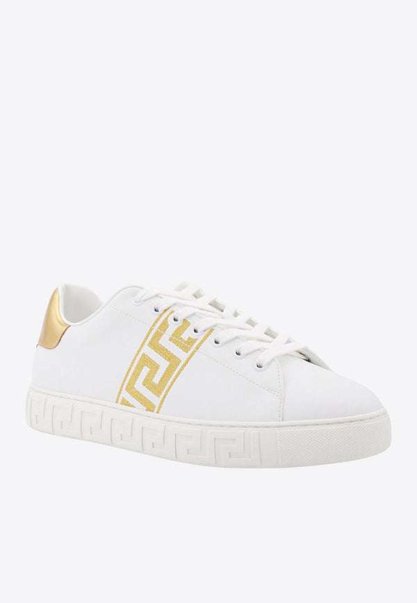 Greca-Embroidered Leather Sneakers