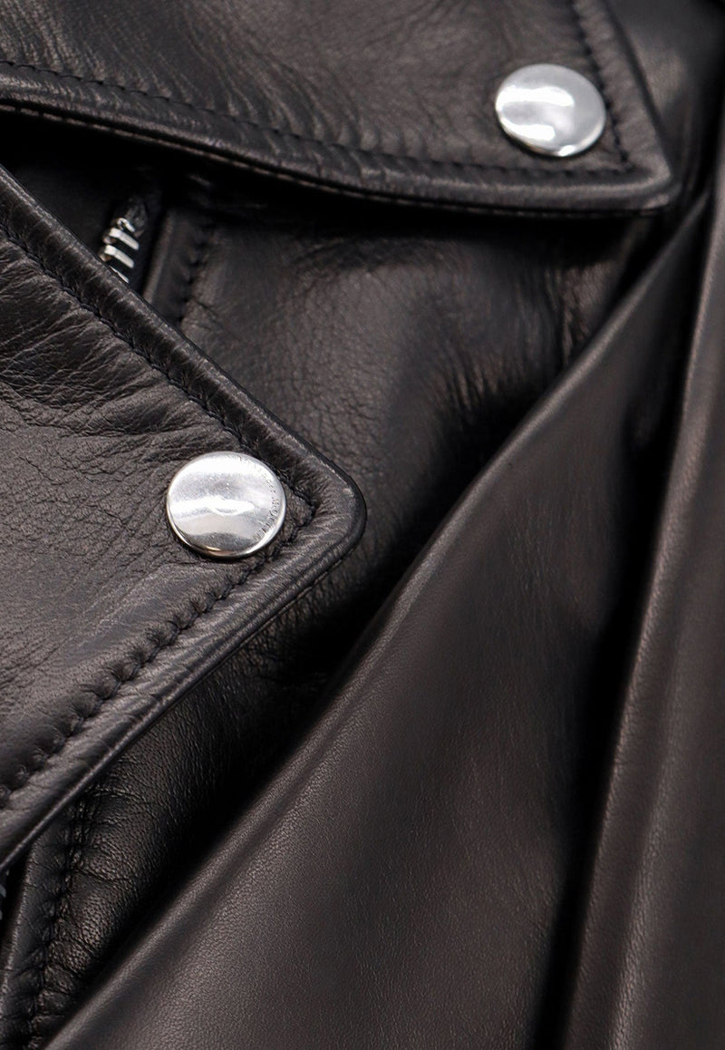 Knotted Bow Leather Biker Jacket