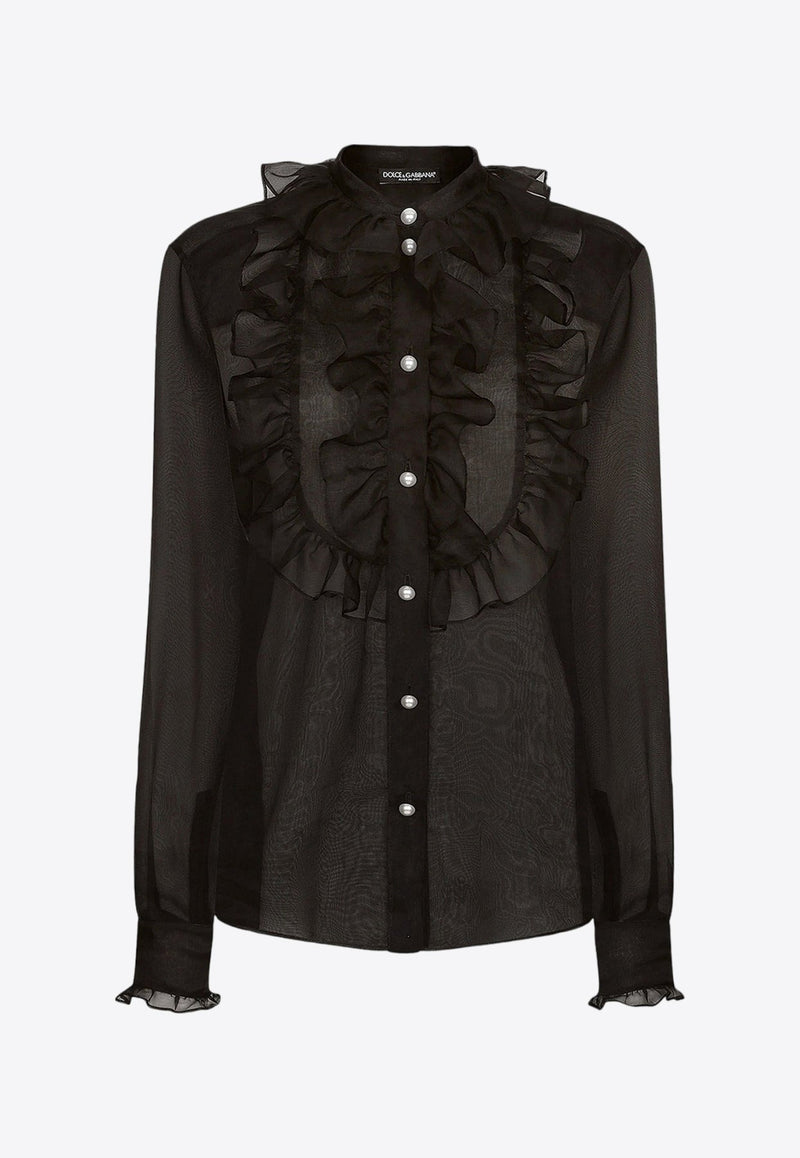 Ruffled Yoke Organza Shirt