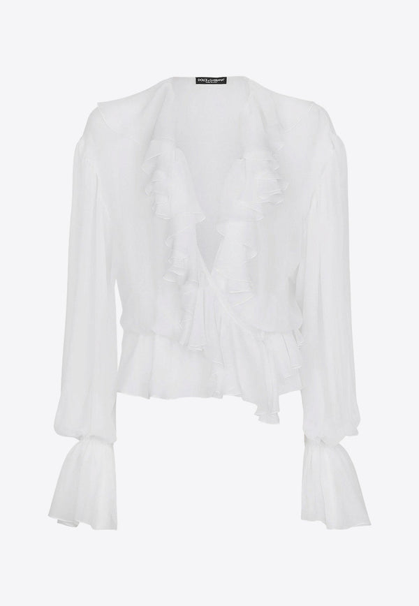 V-neck Ruffled Silk Blouse