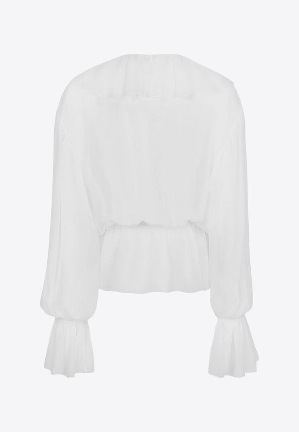 V-neck Ruffled Silk Blouse