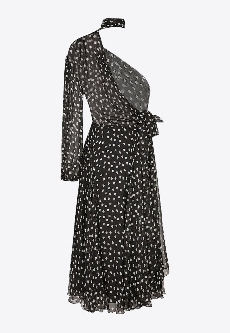 Polka Dot One-Shoulder Chiffon Dress