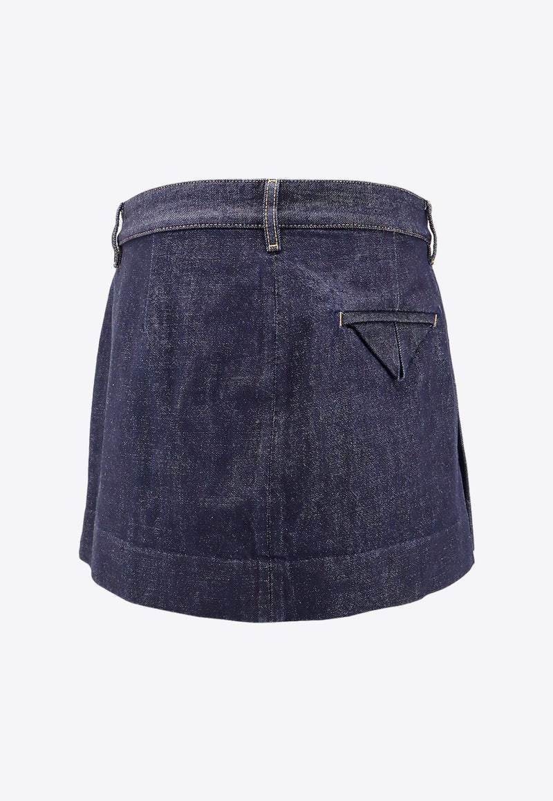 Pleated Mini Denim Skirt