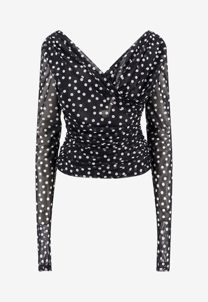 Polka Dot Tulle Wrap Blouse