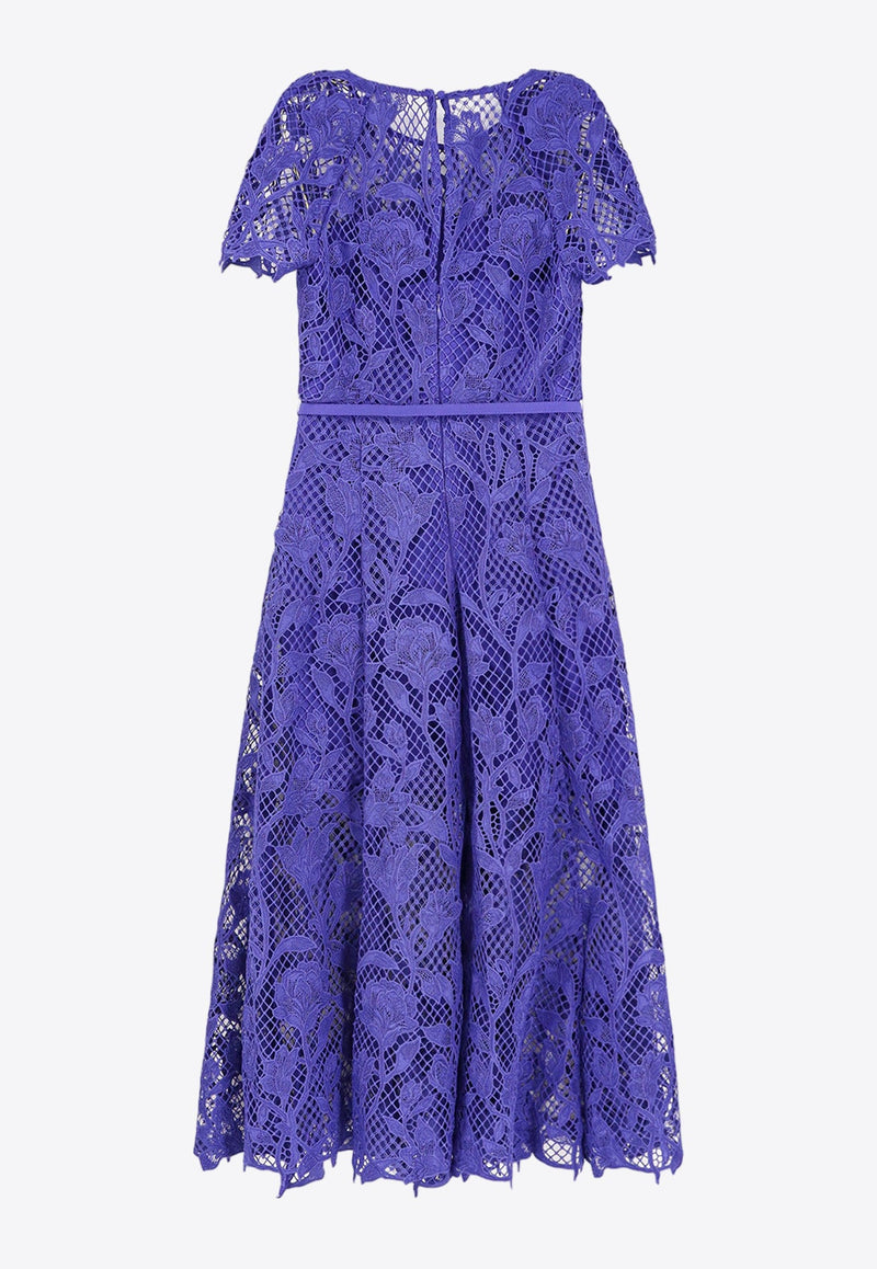 Floral Lace Belted Midi Dress