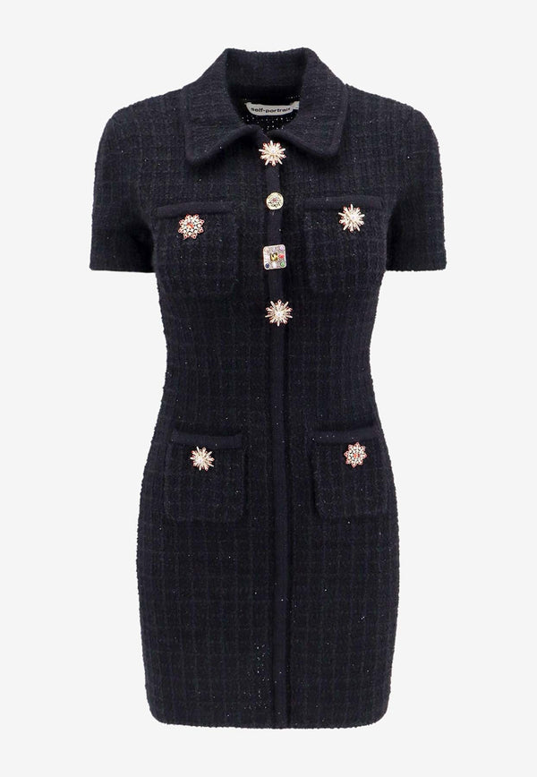 Jewel Buttoned Mini Knit Dress