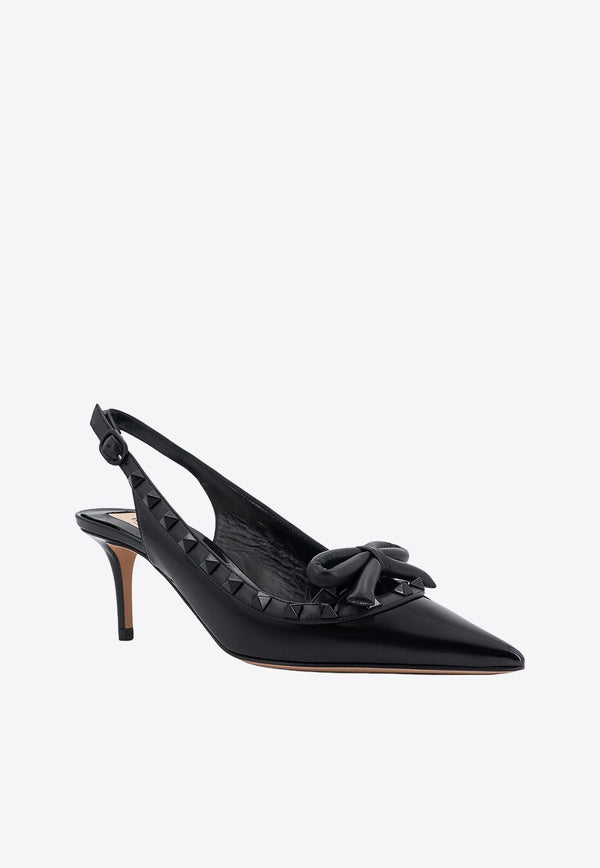 Rockstud Bow 60 Slingback Pumps in Patent Leather