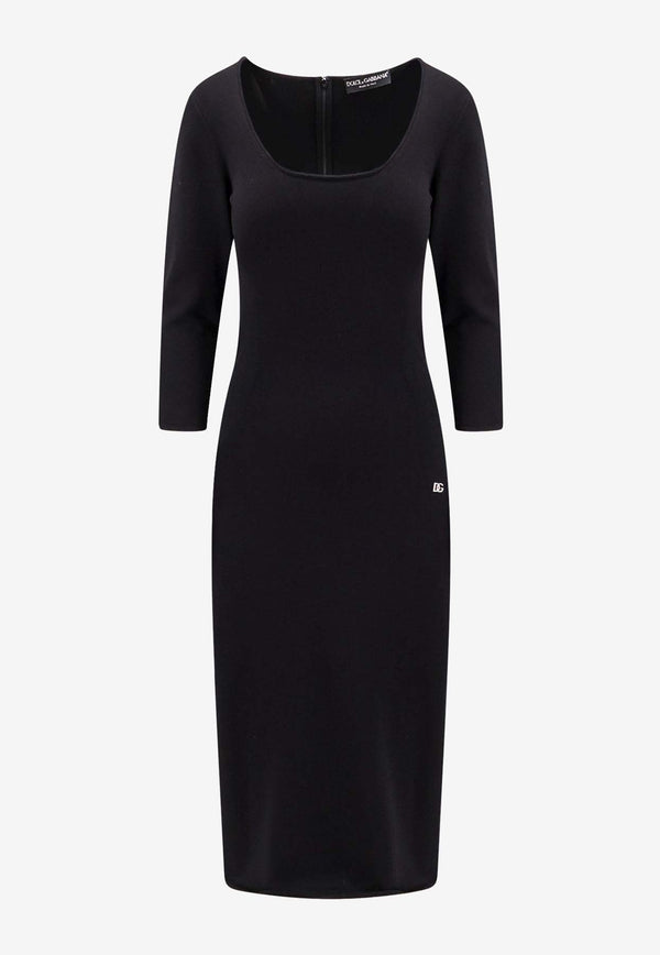 Metal-Monogram Knit Midi Dress