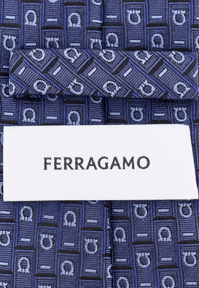 Gancini Monogram Jacquard Silk Tie