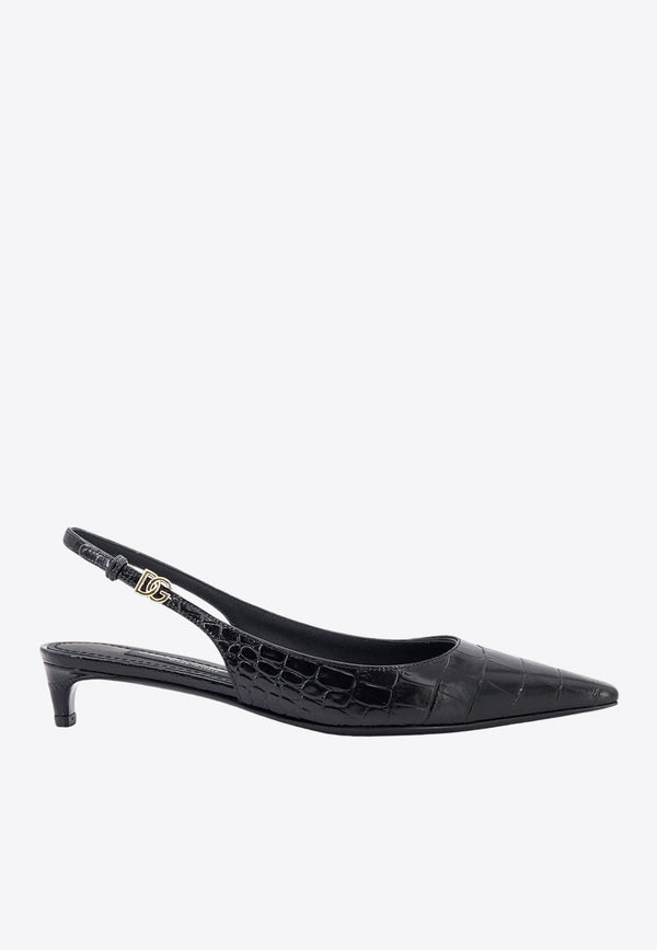 30 Croc-Embossed Leather Slingback Pumps