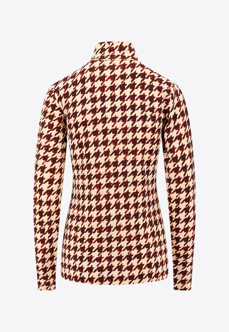 Hoske Houndstooth Check High-Neck Top