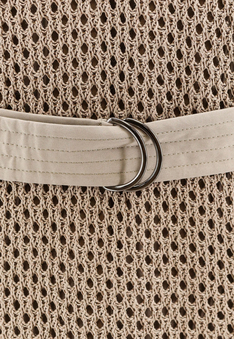 Crochet Knit Belted Midi Dress