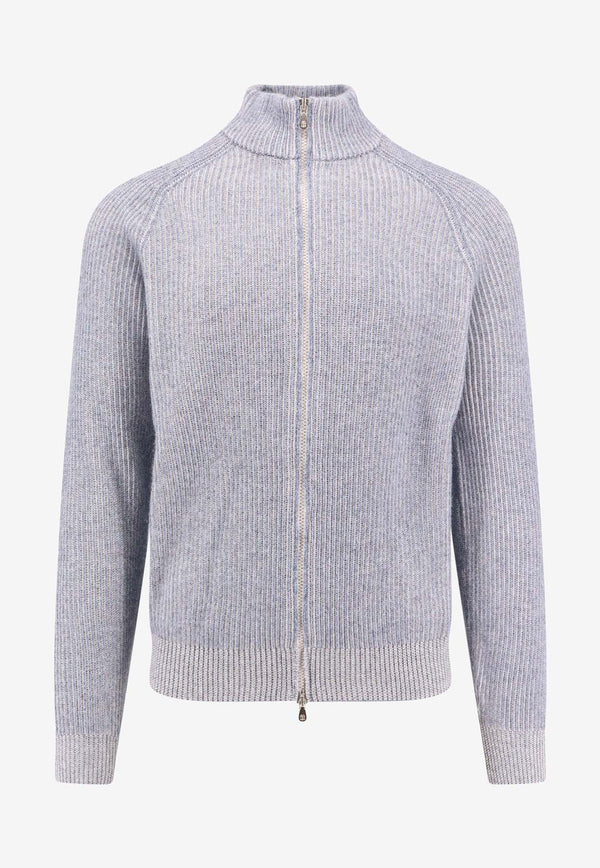 Ribbed Cashmere Zip Cardigan