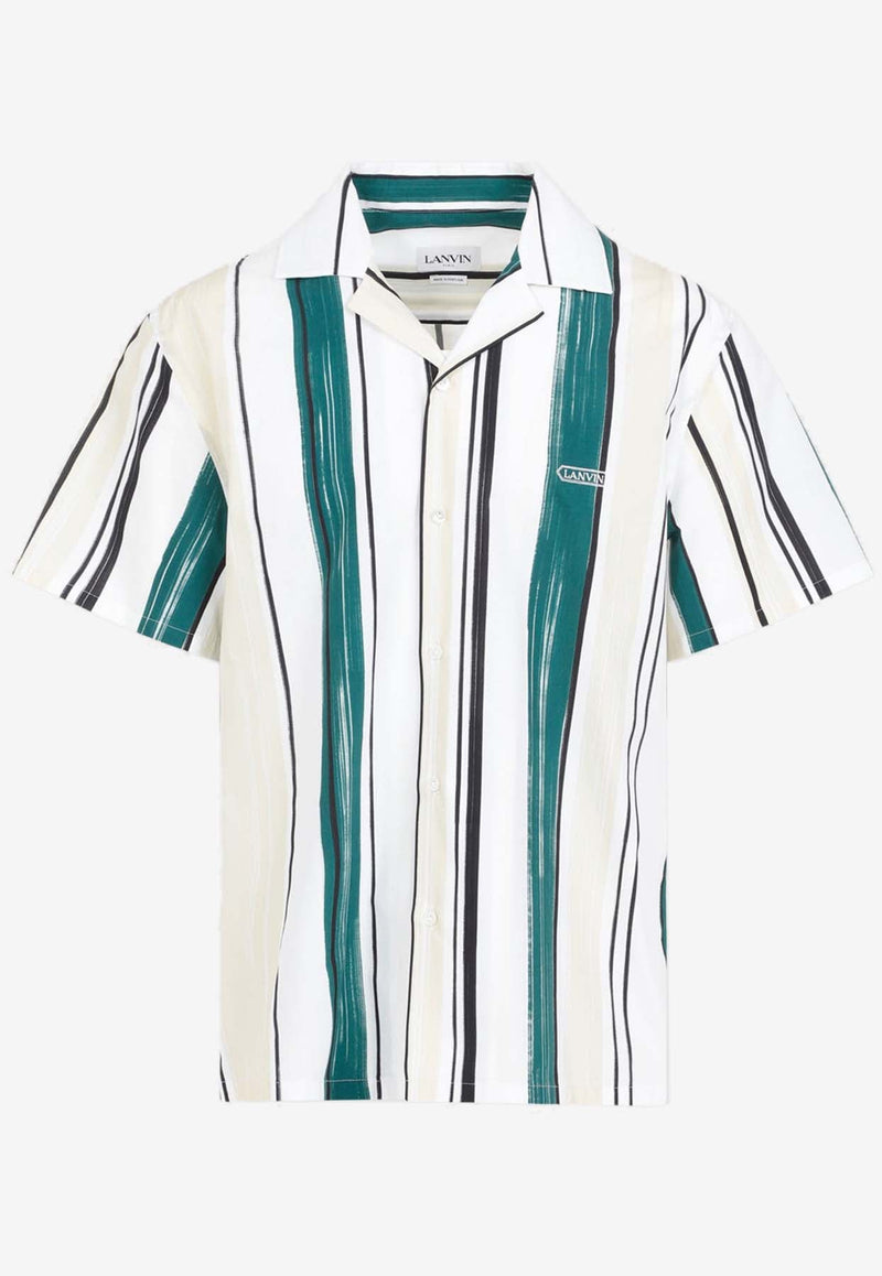 Logo-Embroidered Striped Bowling Shirt