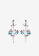 Heart and Sword Crystal-Embellished Earrings