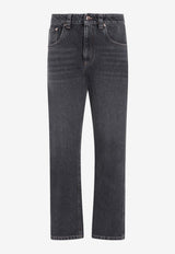 Stonewashed Straight-Leg Jeans