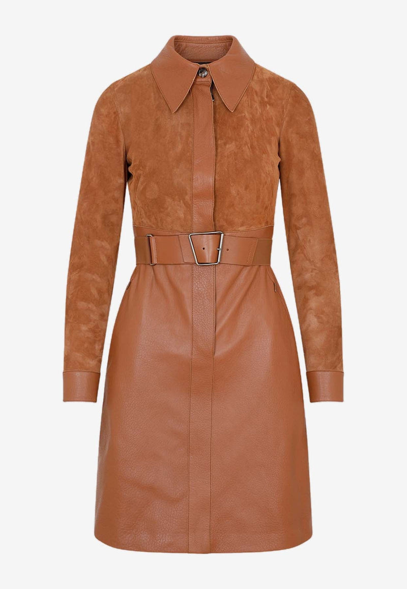 Belted Suede and Leather Shirt Dress