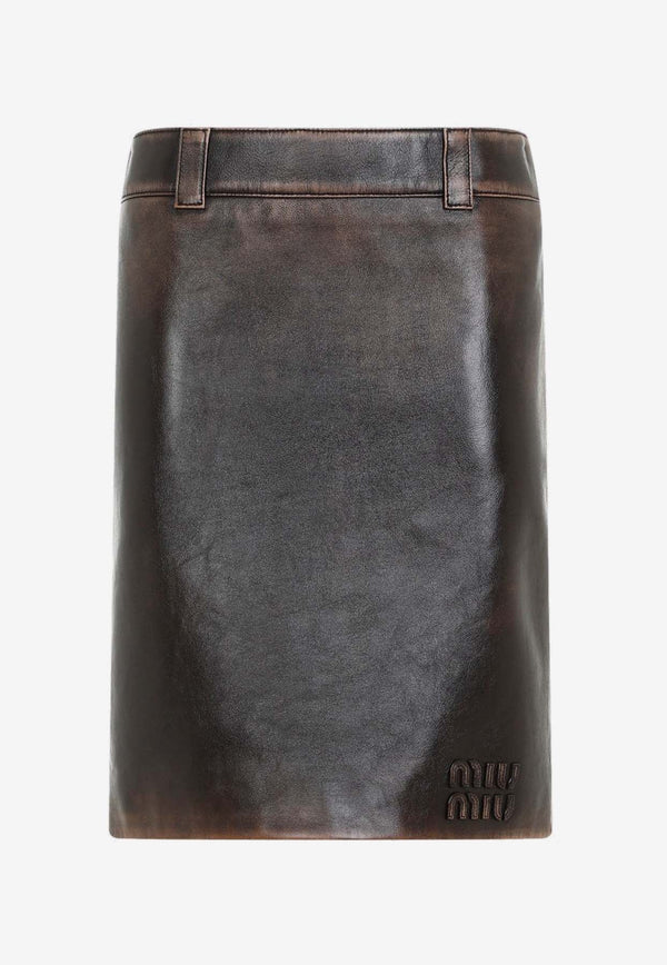 Logo Embossed Midi Leather Skirt