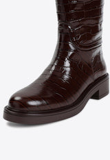 Celia Riding Boots in Croc-Embossed Leather