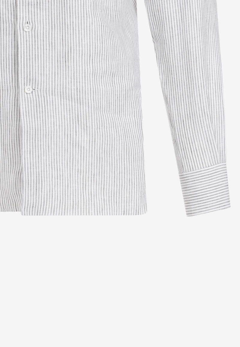 Long-Sleeved Linen Striped Shirt