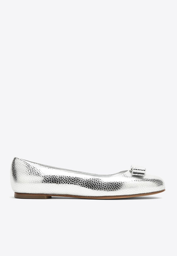 Vara bow Metallic-Leather Ballerina Shoes