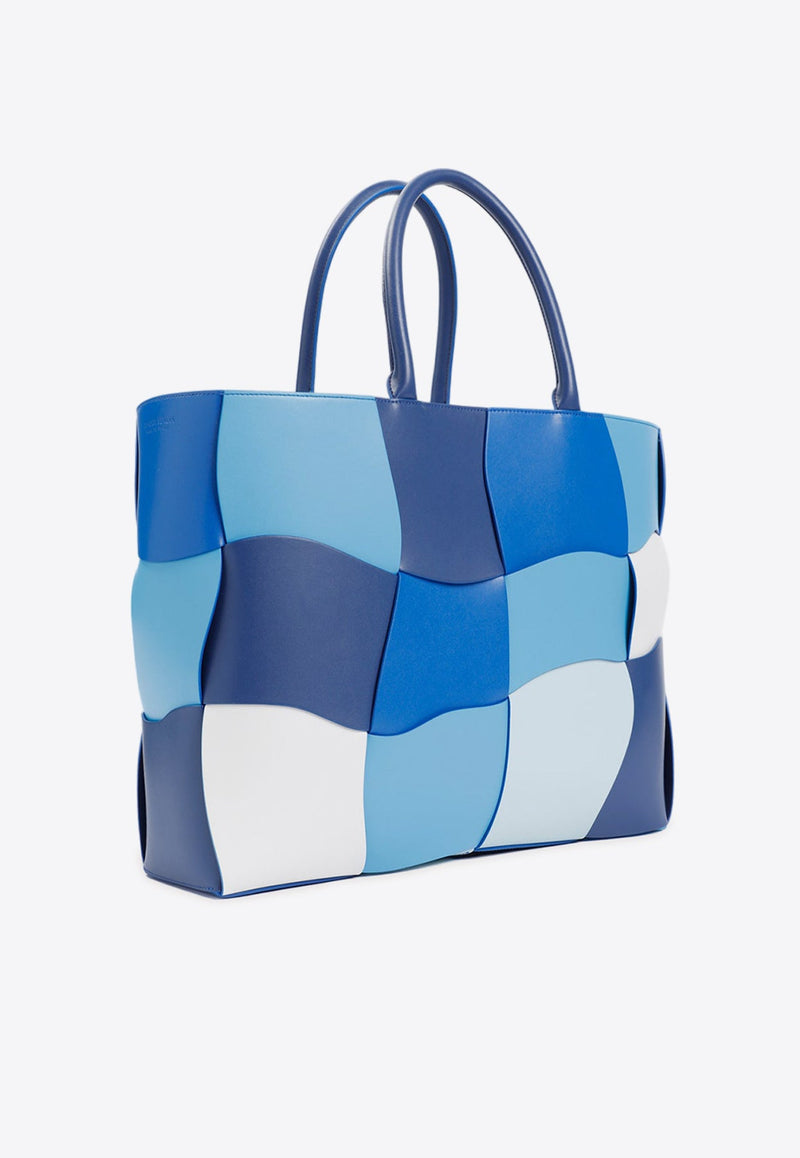 Distorted Arco Tote Bag in Intreccio Leather