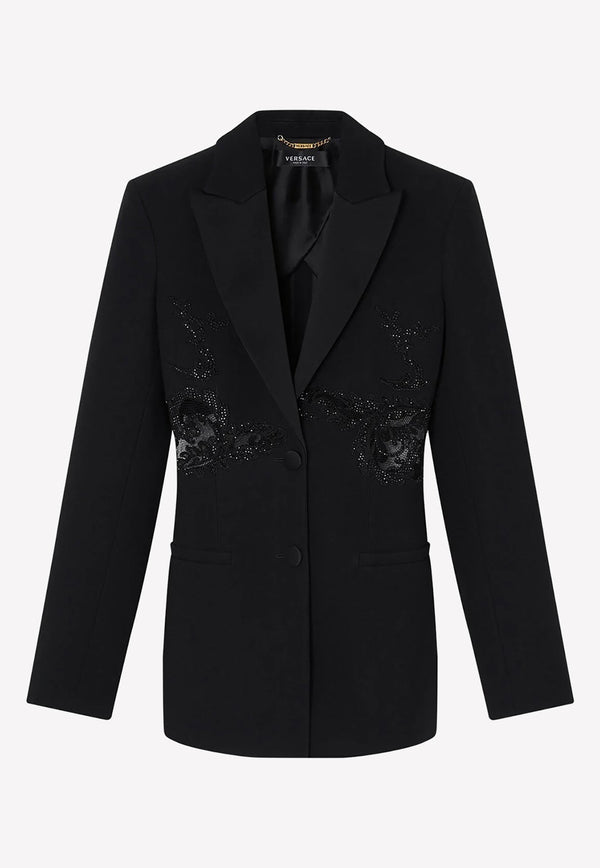 Crystal-Embellished Blazer with Lace Insert
